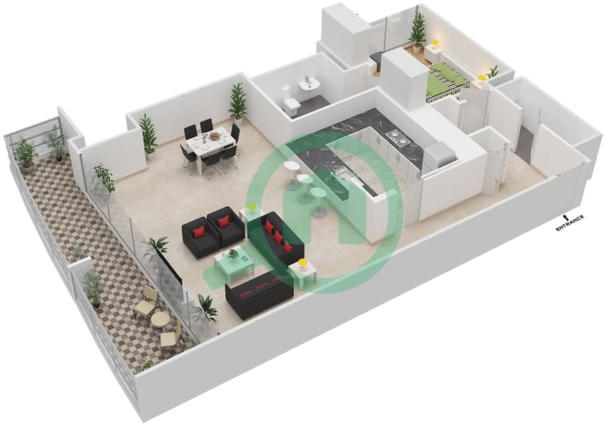 Гольф Тауэр 1 - Апартамент 1 Спальня планировка Гарнитур, анфилиада комнат, апартаменты, подходящий 05 GROUND FLOOR Ground Floor interactive3D