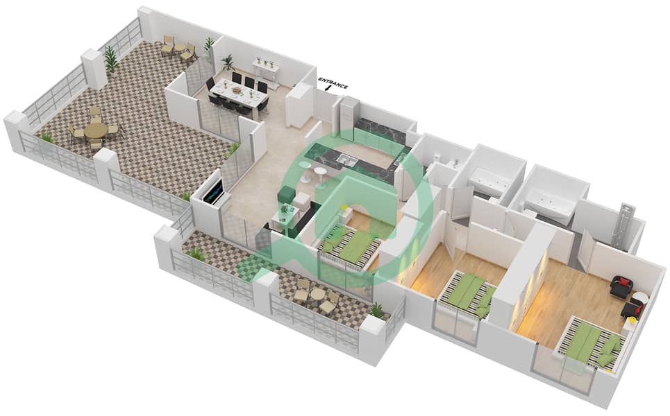 المخططات الطابقية لتصميم التصميم 19A FLOOR 5 شقة 3 غرف نوم - برج ارنو A Floor 5 interactive3D