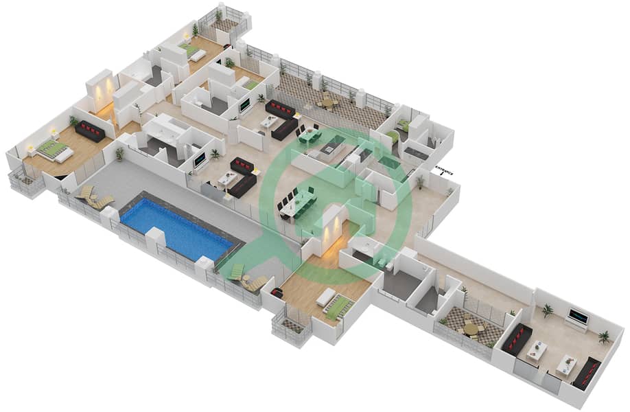 المخططات الطابقية لتصميم النموذج PH-3 بنتهاوس 4 غرف نوم - مساكن سعديات سان ريجيس interactive3D