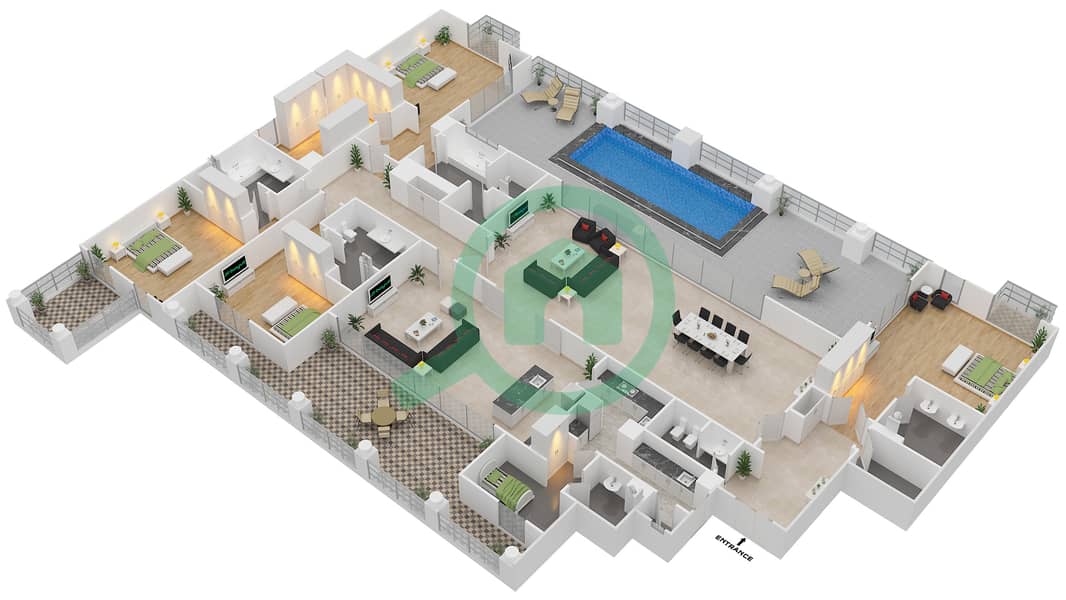Saadiyat St Regis Residences - 4 Bedroom Penthouse Type PH-6 Floor plan interactive3D