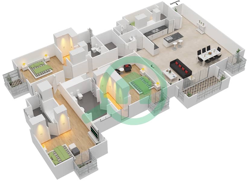 Saadiyat St Regis Residences - 3 Bedroom Apartment Type B Floor plan interactive3D