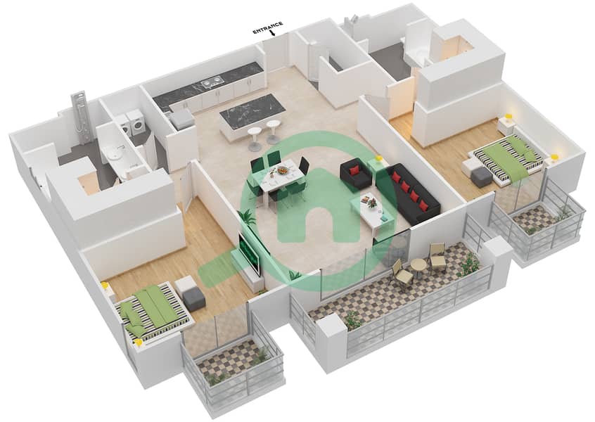 Saadiyat St Regis Residences - 2 Bedroom Apartment Type C Floor plan interactive3D