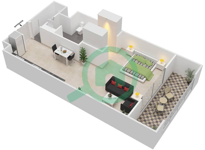 Saadiyat St Regis Residences - Studio Apartment Type S Floor plan interactive3D