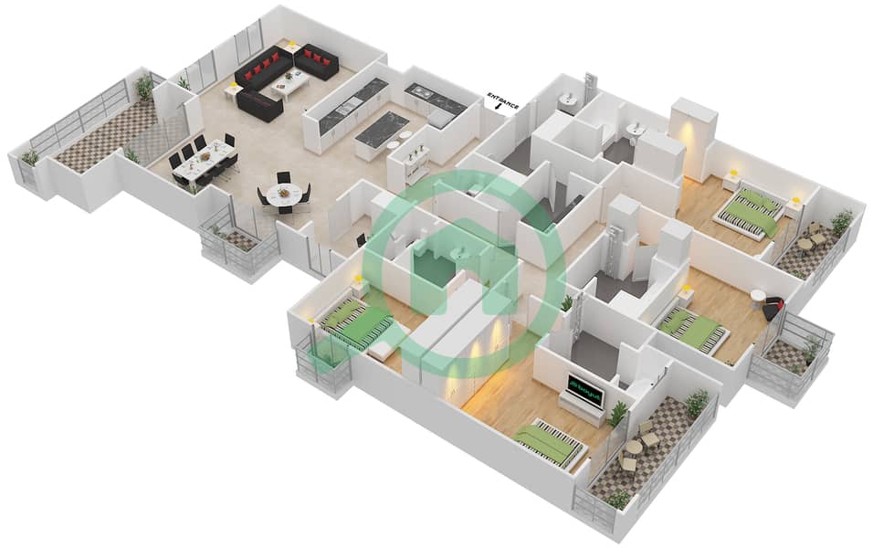 萨迪亚特圣瑞吉公寓 - 4 卧室公寓类型A戶型图 interactive3D