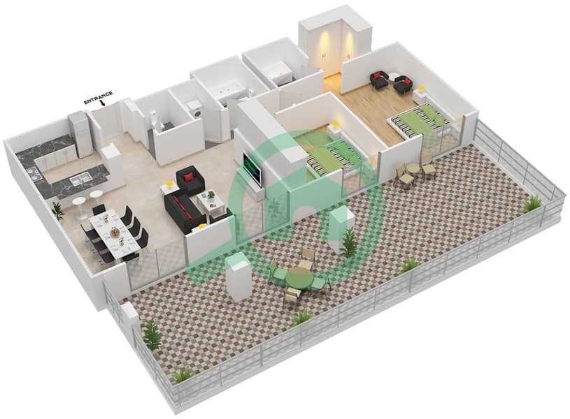 Арно Тауэр А - Апартамент 2 Cпальни планировка Гарнитур, анфилиада комнат, апартаменты, подходящий G19 Ground Floor interactive3D