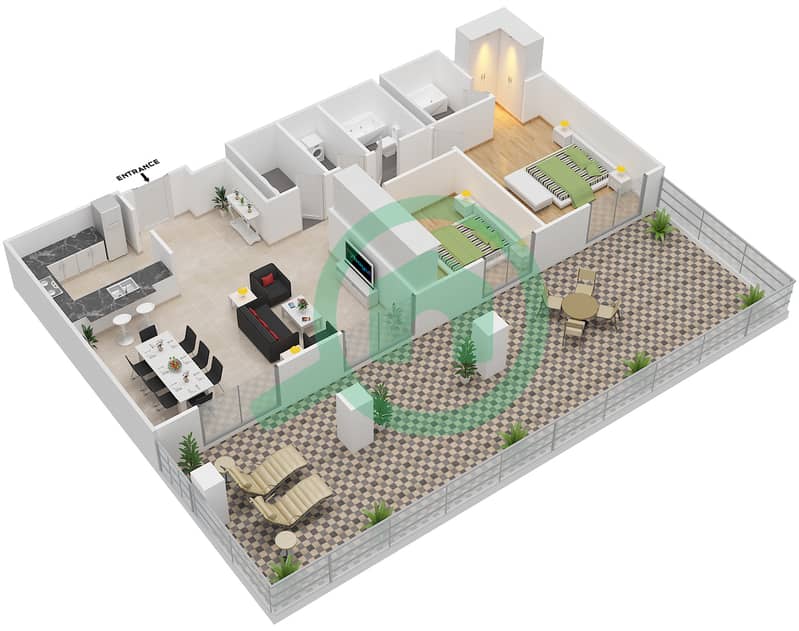 المخططات الطابقية لتصميم التصميم G11,G30 شقة 2 غرفة نوم - برج ارنو A Ground Floor interactive3D