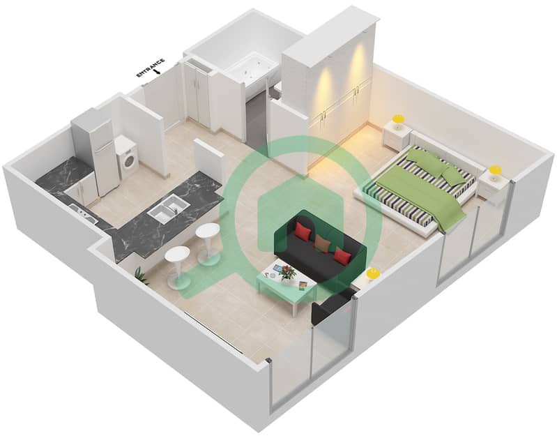 Арно Тауэр А - Апартамент Студия планировка Гарнитур, анфилиада комнат, апартаменты, подходящий G02,G04 Ground Floor interactive3D