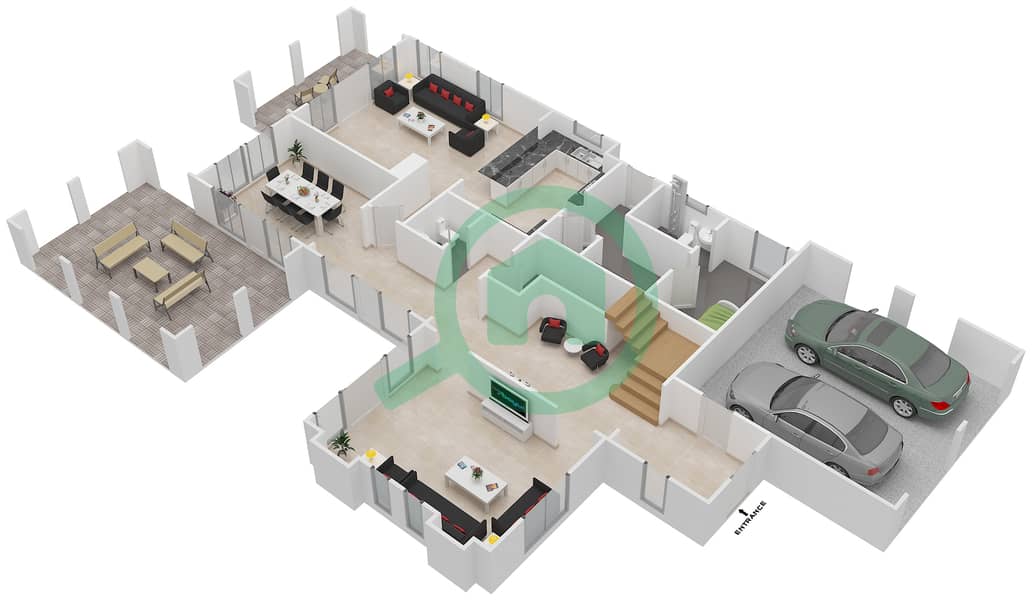Саадият Бич Виллы - Вилла 3 Cпальни планировка Тип ARABIAN Ground Floor interactive3D