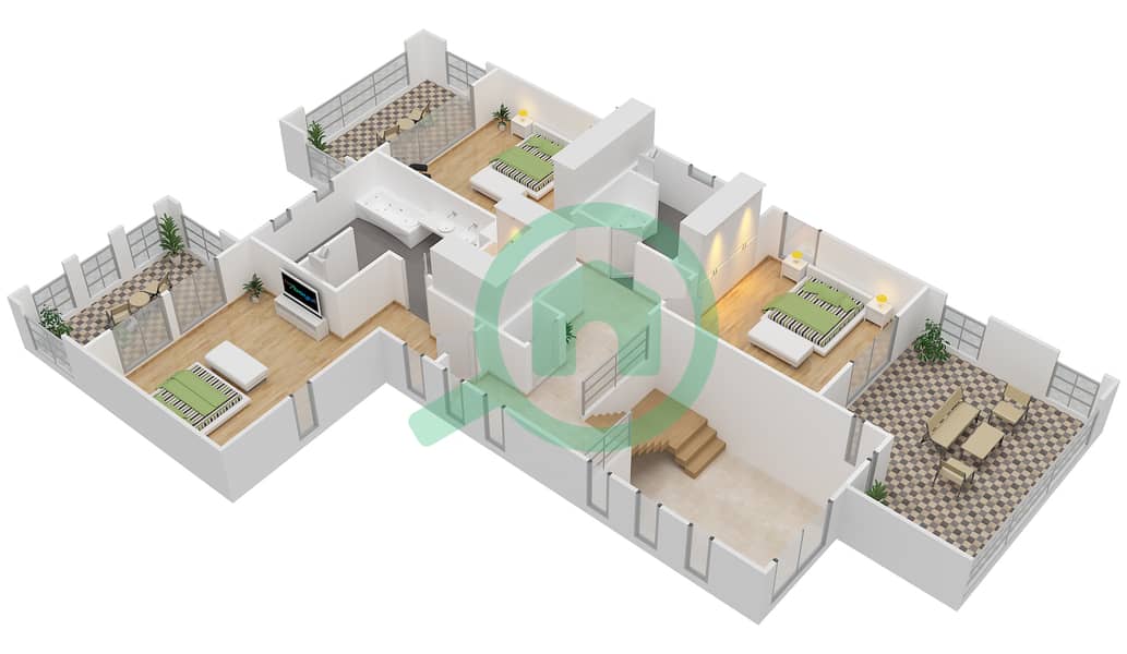 Saadiyat Beach Villas - 3 Bedroom Villa Type ARABIAN Floor plan First Floor interactive3D