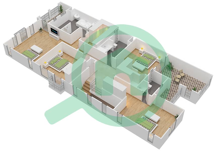 Saadiyat Beach Villas - 4 Bedroom Villa Type B Floor plan First Floor interactive3D