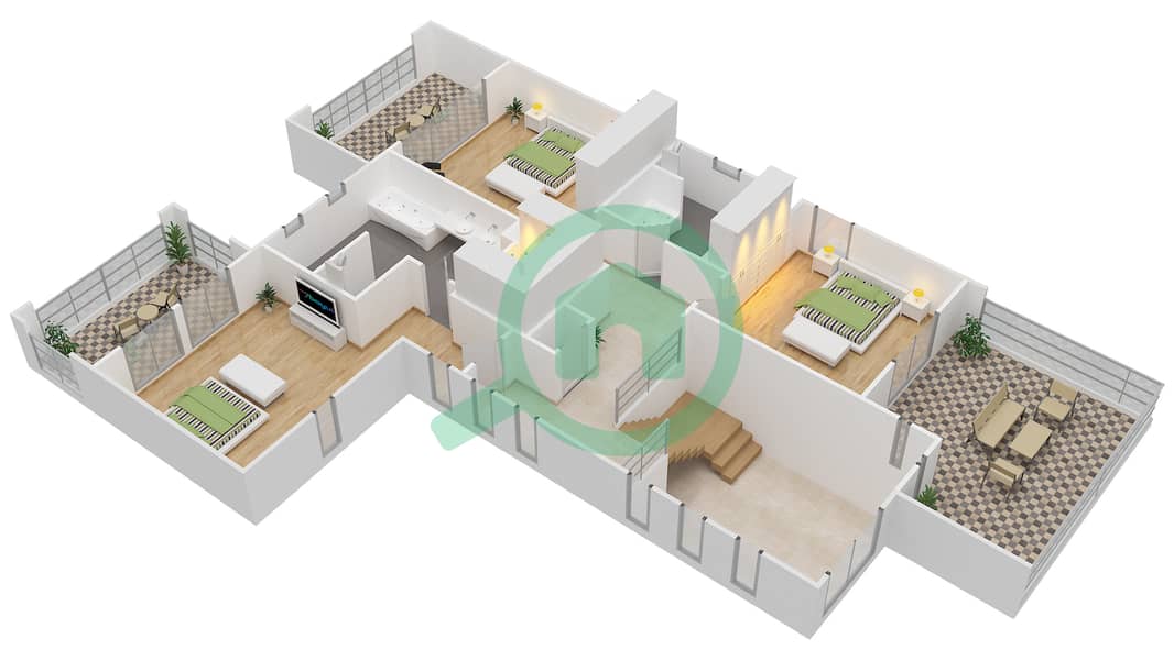 Saadiyat Beach Villas - 3 Bedroom Villa Type MEDITERRANEAN Floor plan First Floor interactive3D