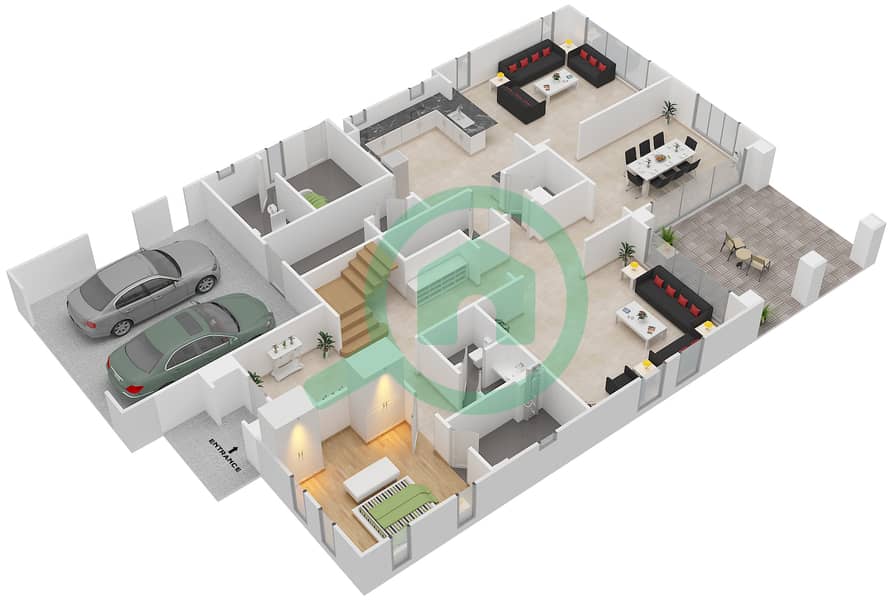 Saadiyat Beach Villas - 4 Bedroom Villa Type E Floor plan Ground Floor interactive3D