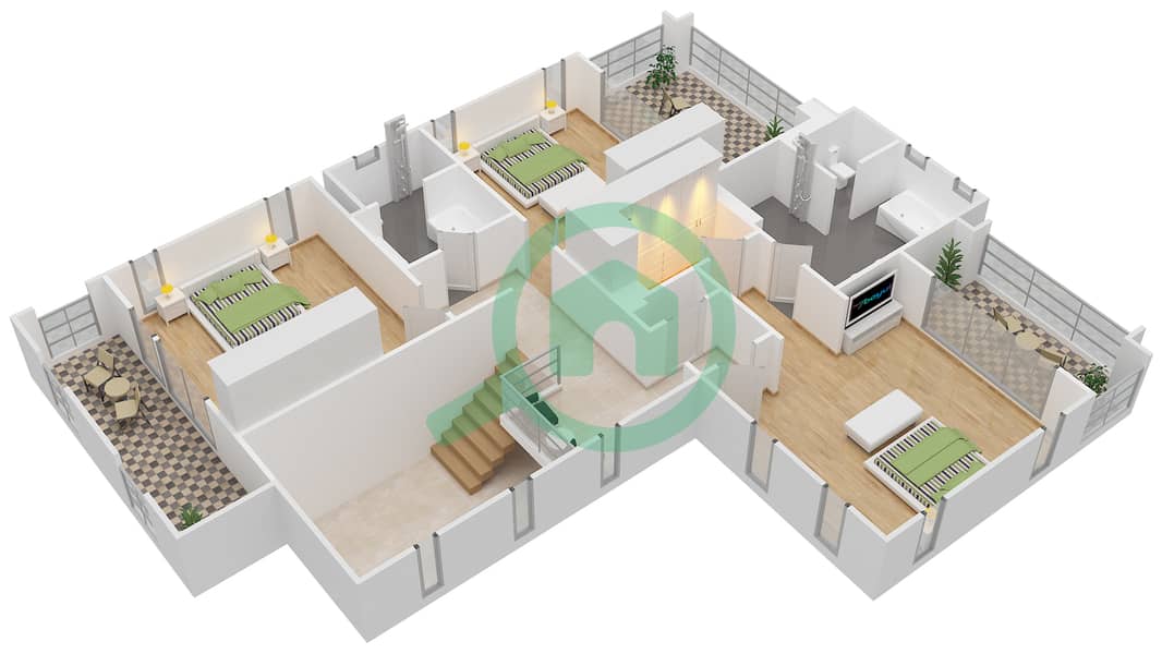 Саадият Бич Виллы - Вилла 4 Cпальни планировка Тип E First Floor interactive3D