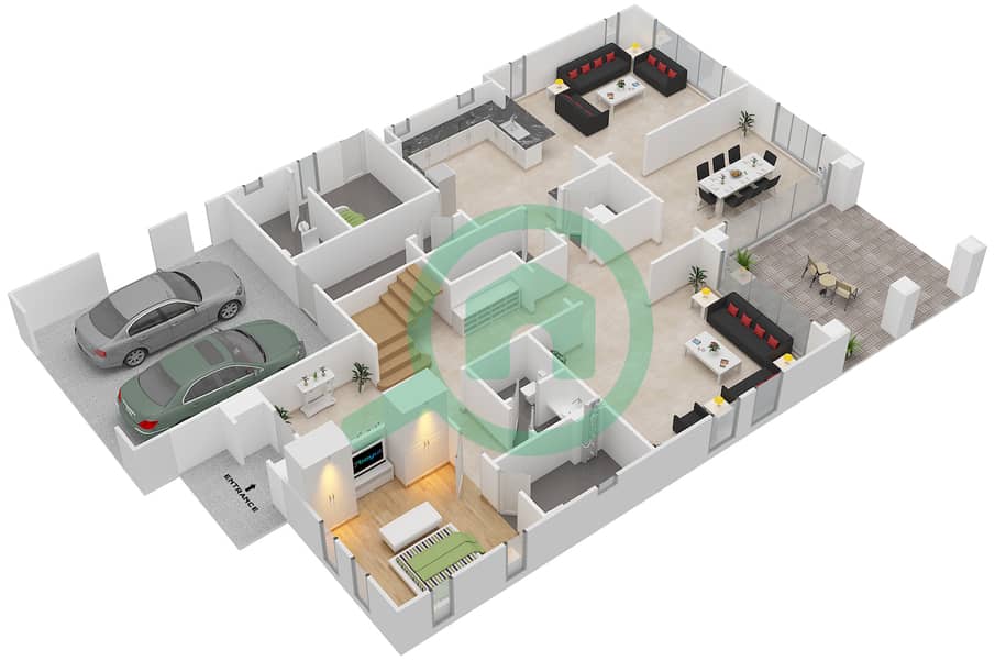 Saadiyat Beach Villas - 4 Bedroom Villa Type F Floor plan Ground Floor interactive3D