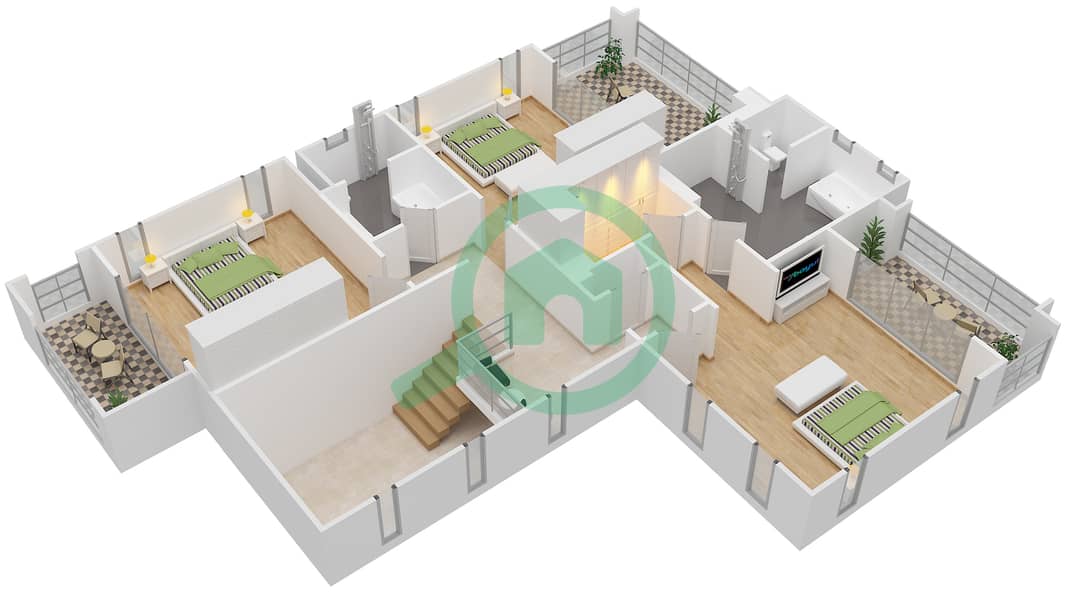 Saadiyat Beach Villas - 4 Bedroom Villa Type F Floor plan First Floor interactive3D