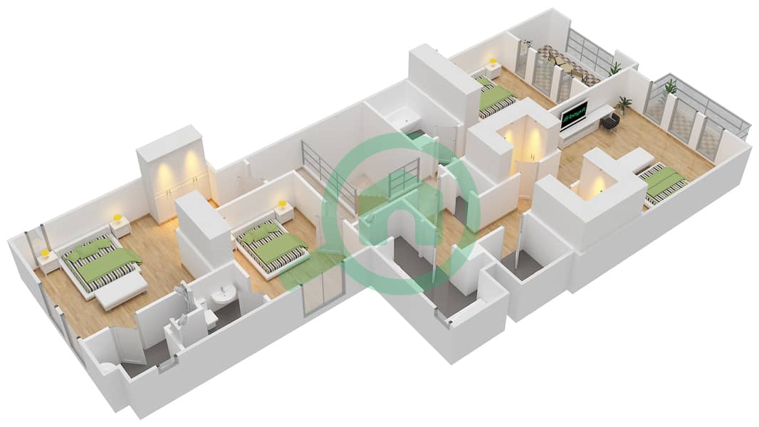 Саадият Бич Виллы - Вилла 4 Cпальни планировка Тип G First Floor interactive3D