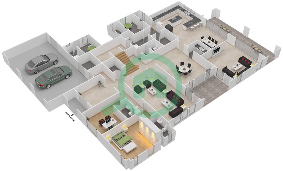 Саадият Бич Виллы - Вилла 6 Cпальни планировка Тип H Ground Floor interactive3D