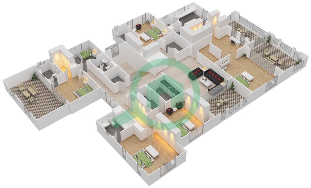 Саадият Бич Виллы - Вилла 6 Cпальни планировка Тип H First Floor interactive3D