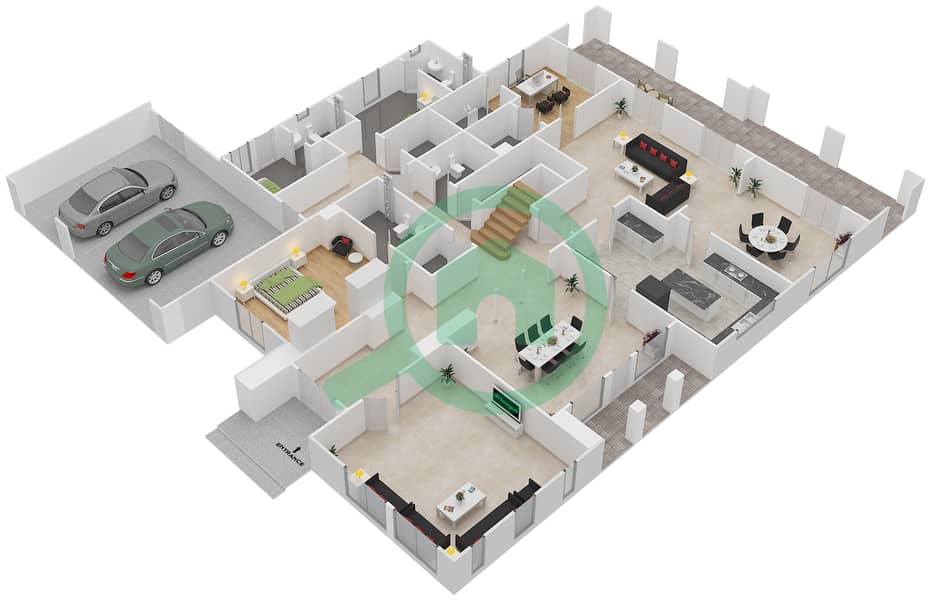 Саадият Бич Виллы - Вилла 5 Cпальни планировка Тип N Ground Floor interactive3D