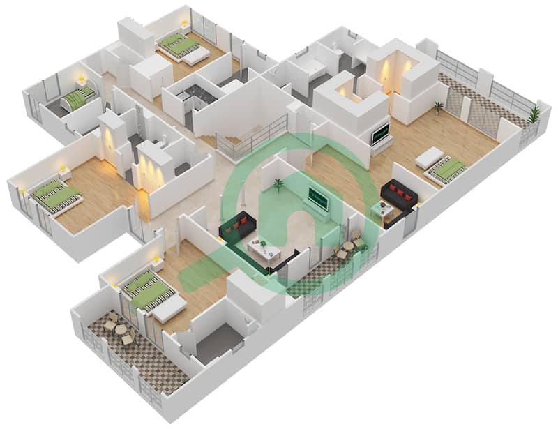 Саадият Бич Виллы - Вилла 5 Cпальни планировка Тип N First Floor interactive3D