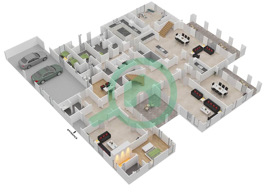 Саадият Бич Виллы - Вилла 6 Cпальни планировка Тип K Ground Floor interactive3D