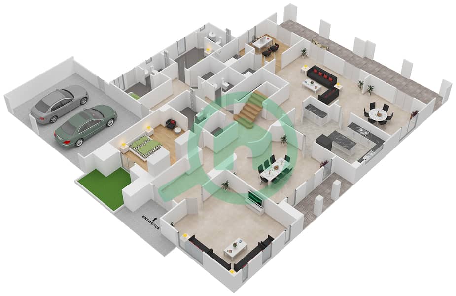Саадият Бич Виллы - Вилла 5 Cпальни планировка Тип L Ground Floor interactive3D
