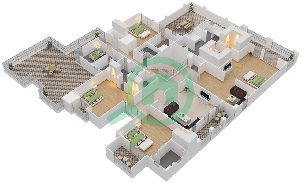 Саадият Бич Виллы - Вилла 5 Cпальни планировка Тип L First Floor interactive3D