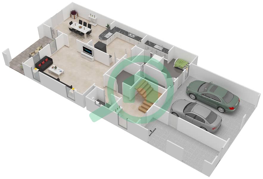 Саадият Бич Виллы - Вилла 3 Cпальни планировка Тип MEDITERRANEAN Ground Floor interactive3D
