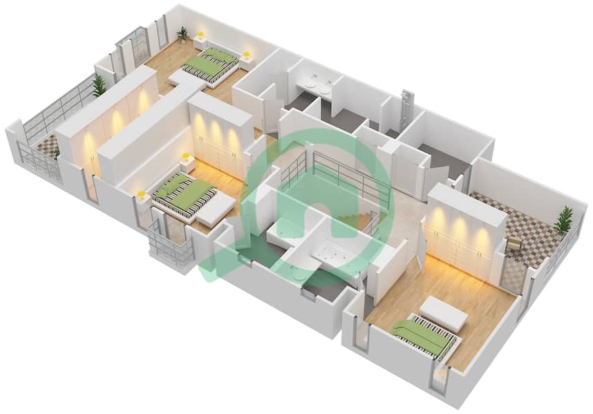Саадият Бич Виллы - Вилла 3 Cпальни планировка Тип MEDITERRANEAN First Floor interactive3D