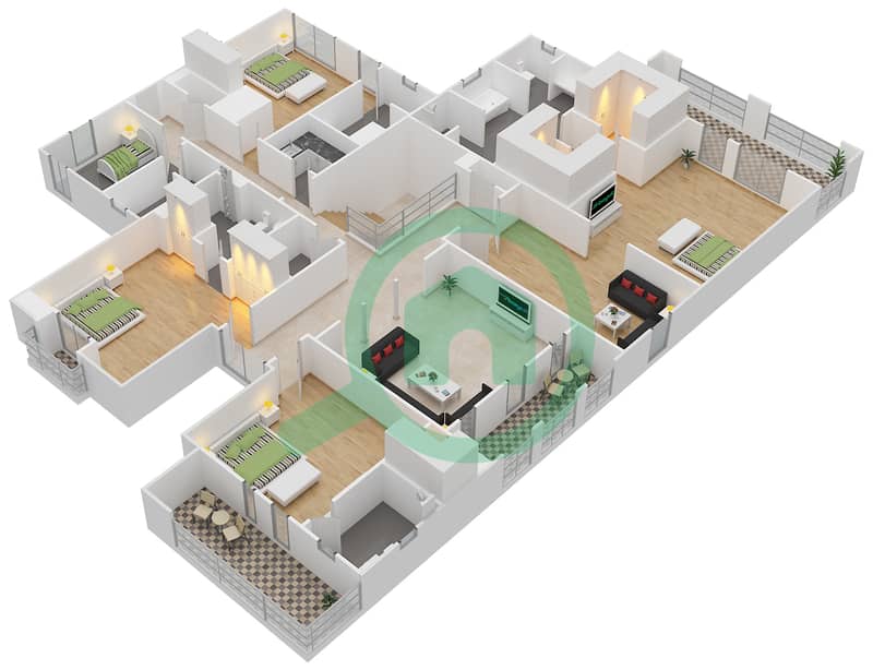 Saadiyat Beach Villas - 5 Bedroom Villa Type M Floor plan First Floor interactive3D