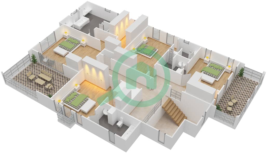 Saadiyat Beach Villas - 5 Bedroom Villa Type P Floor plan First Floor interactive3D