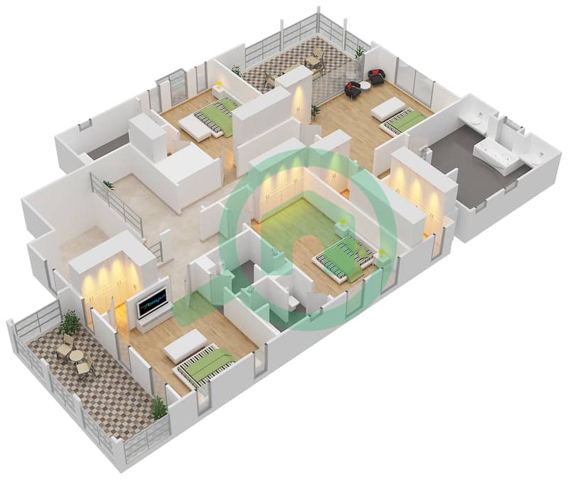 Саадият Бич Виллы - Вилла 5 Cпальни планировка Тип Q First Floor interactive3D