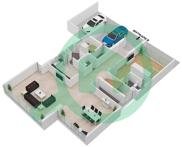 المخططات الطابقية لتصميم النموذج V3 فیلا 6 غرف نوم - جونيبر Ground Floor interactive3D