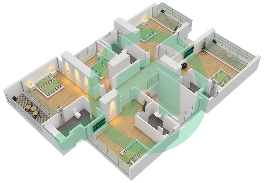 المخططات الطابقية لتصميم النموذج V3 فیلا 6 غرف نوم - جونيبر First Floor interactive3D