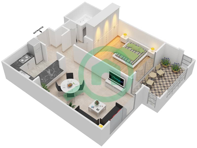 المخططات الطابقية لتصميم التصميم 7,12 FLOOR 11 شقة 1 غرفة نوم - موسيلا ووترسايد السكني Floor 11 interactive3D