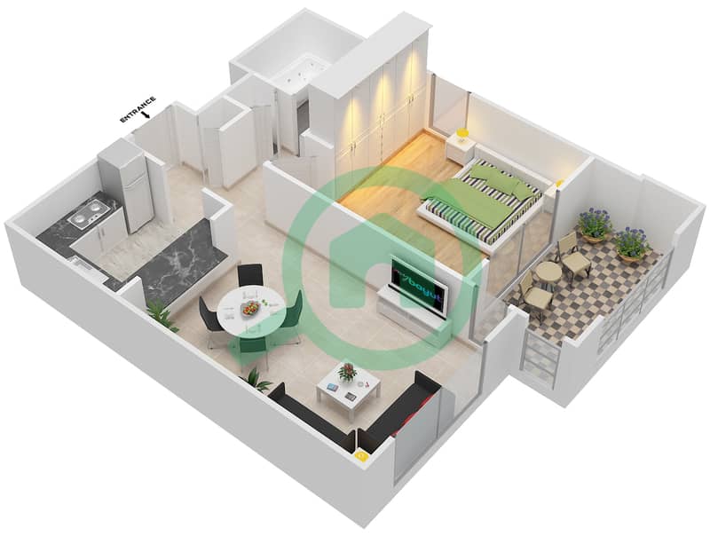 المخططات الطابقية لتصميم التصميم 8,9,10,11 FLOOR 17 شقة 1 غرفة نوم - موسيلا ووترسايد السكني Floor 17 interactive3D
