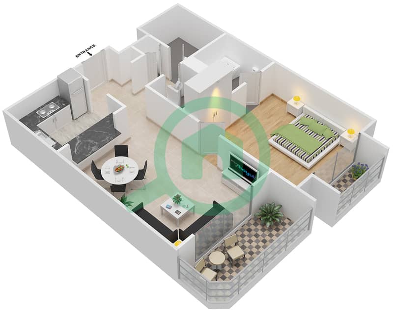 المخططات الطابقية لتصميم التصميم 6,13 FLOOR 2-4 شقة 1 غرفة نوم - موسيلا ووترسايد السكني Floor 2-4 interactive3D