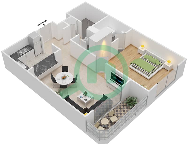 المخططات الطابقية لتصميم التصميم 6,13 FLOOR 5-10 شقة 1 غرفة نوم - موسيلا ووترسايد السكني Floor 5-10 interactive3D