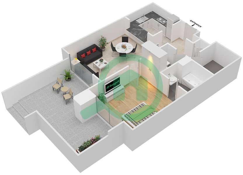 المخططات الطابقية لتصميم التصميم 13 FLOOR 1 شقة 1 غرفة نوم - موسيلا ووترسايد السكني Floor 1 interactive3D