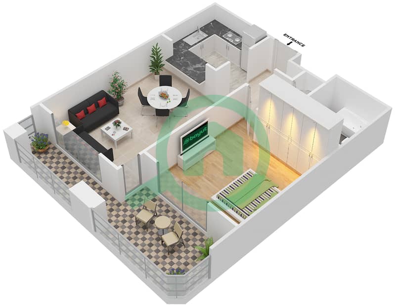 المخططات الطابقية لتصميم التصميم 6,13 FLOOR 11 شقة 1 غرفة نوم - موسيلا ووترسايد السكني Floor 11 interactive3D