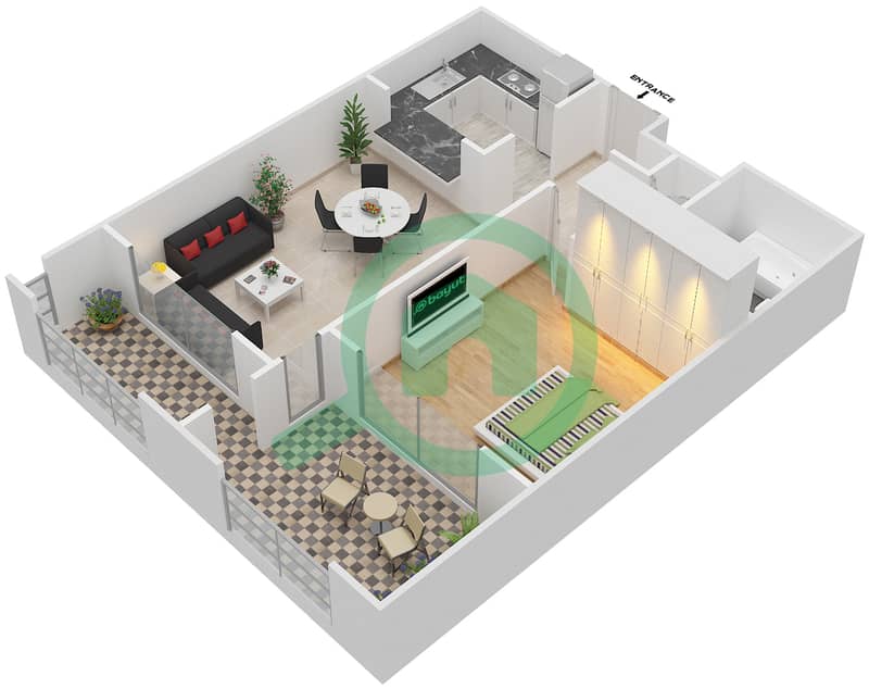 Мосела Вотерсайд Резиденсес - Апартамент 1 Спальня планировка Гарнитур, анфилиада комнат, апартаменты, подходящий 7,12 FLOOR 2 Floor 2 interactive3D