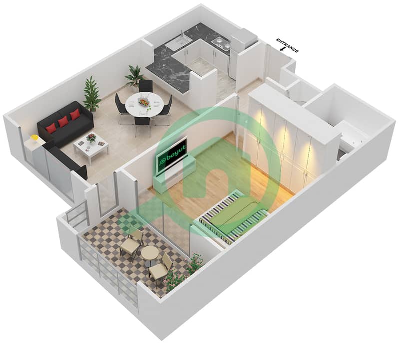 Mosela Waterside Residences - 1 Bedroom Apartment Suite 7,12 FLOOR 3-10 Floor plan Floor 3-10 interactive3D