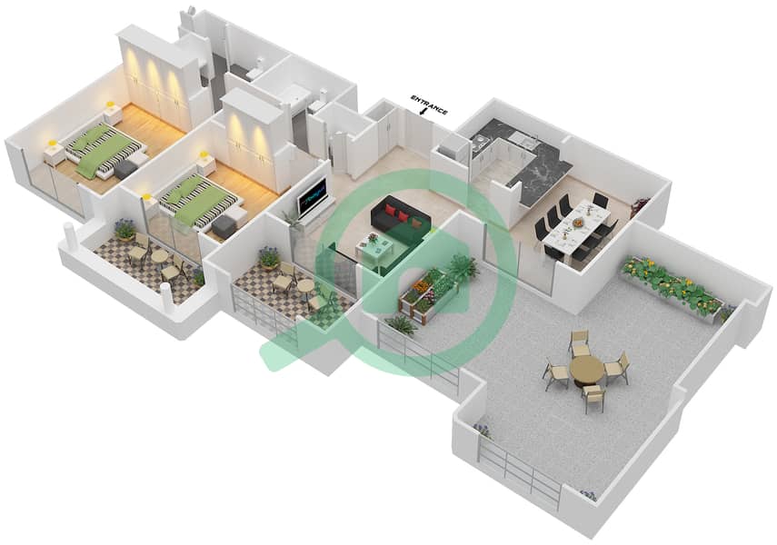 المخططات الطابقية لتصميم التصميم 7,12 FLOOR 17 شقة 2 غرفة نوم - موسيلا ووترسايد السكني Floor 17 interactive3D