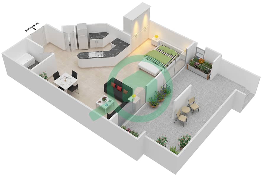 莫塞拉水岸公寓 - 单身公寓套房9,10 FLOOR 1戶型图 Floor 1 interactive3D