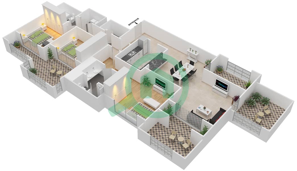 المخططات الطابقية لتصميم التصميم 8,11 FLOOR 18 شقة 3 غرف نوم - موسيلا ووترسايد السكني Floor 18 interactive3D