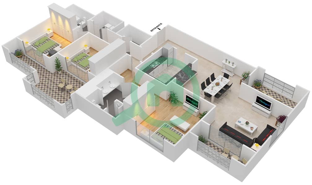 Мосела Вотерсайд Резиденсес - Апартамент 3 Cпальни планировка Гарнитур, анфилиада комнат, апартаменты, подходящий 8,11 FLOOR 19-20 Floor 19-20 interactive3D