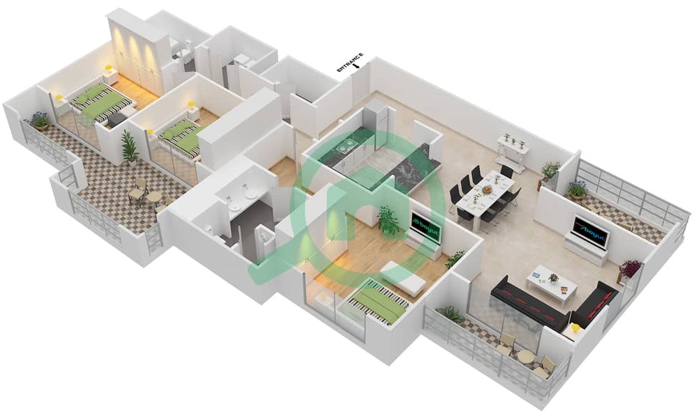 المخططات الطابقية لتصميم التصميم 8,11 FLOOR 21-24 شقة 3 غرف نوم - موسيلا ووترسايد السكني Floor 21-24 interactive3D