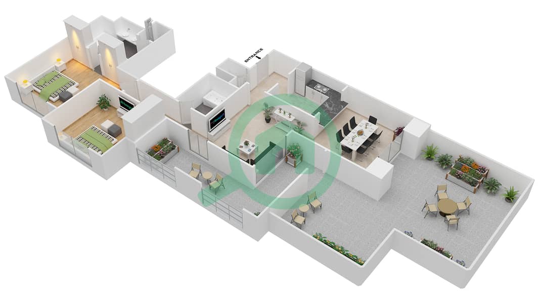 المخططات الطابقية لتصميم التصميم 4,15 FLOOR 11 شقة 2 غرفة نوم - موسيلا ووترسايد السكني Floor 11 interactive3D