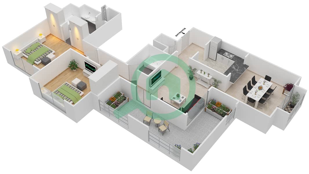 Мосела Вотерсайд Резиденсес - Апартамент 2 Cпальни планировка Гарнитур, анфилиада комнат, апартаменты, подходящий 4,15 FLOOR 12 Floor 12 interactive3D