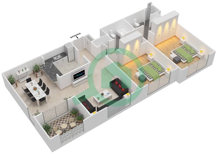 莫塞拉水岸公寓 - 2 卧室公寓套房3,16 FLOOR 12-16戶型图 Floor 12-16 interactive3D